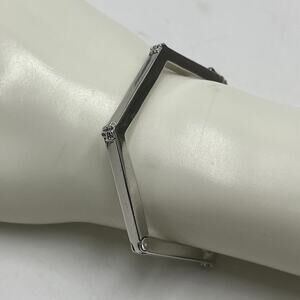 Tory Burch‎ Designer Stainless Chic Hexagonal Hex-Logo Hinged Angular Bracelet